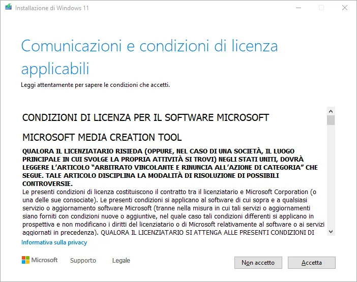 Media Creation Tool - Licenza